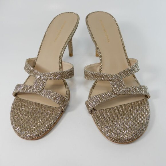 STUART WEITZMAN Soiree Shimmer Stiletto Heel Sandals Size 7.5 Platinum Gold $425 - Picture 9 of 15